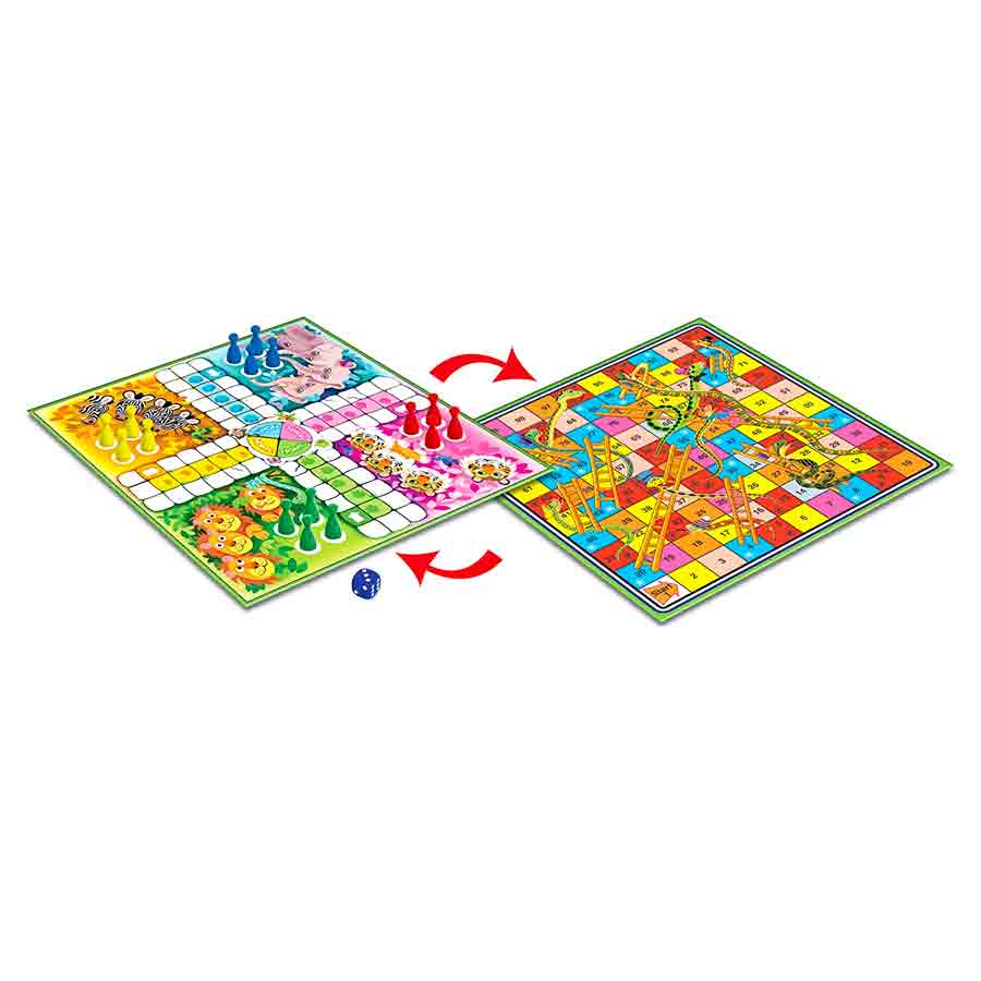 Imported Jungle Ludo, Snakes and Ladders 2-in-1 Game Play Set for 2-4 People. 