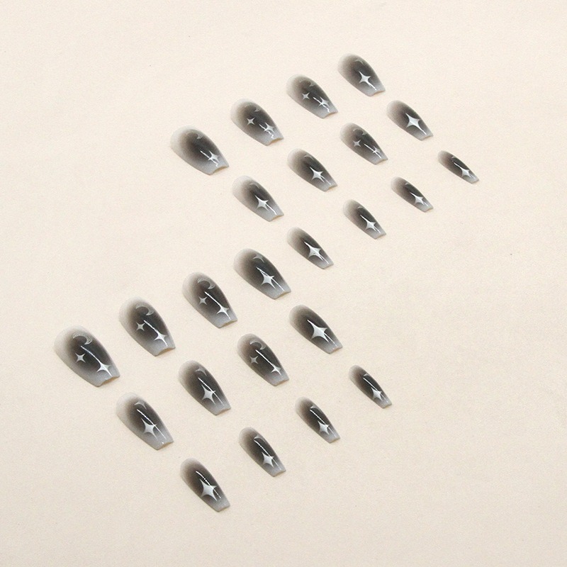 24Pcs Gray Silver Moon Star Long Fake Nails with Glue DIY Art Design False Nails Wearable Nails Artificial Nails. 
