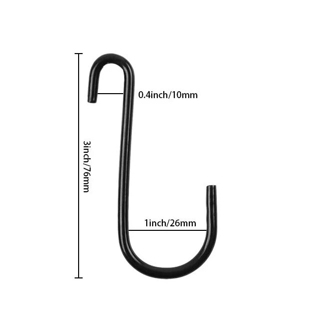 3 sizes Heavy Duty S Hooks Black S Shaped Hooks Hanging Hangers Hooks for Pan, Pot, Coat, Bag, Plants Kitchen, Bathroom, Bedroom