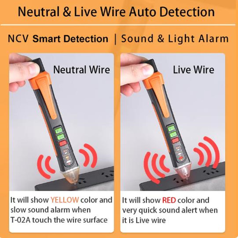 T-02A Non-Contact Voltage Detector Electrical Tools Voltage Indicator Tester Pen Voltage Test Smart Breakpoint Finder 12-1000V. 