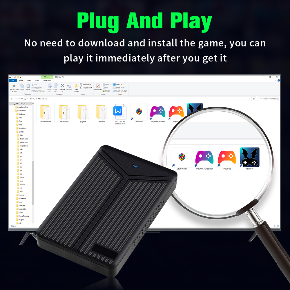 5TB Gaming Hard Drive With Retro/AAA Games Hyper Base Mix Retrobat Launchbox Playnite Game HDD For PS4/PS3/PS1/Switch/WIIU/N64. 