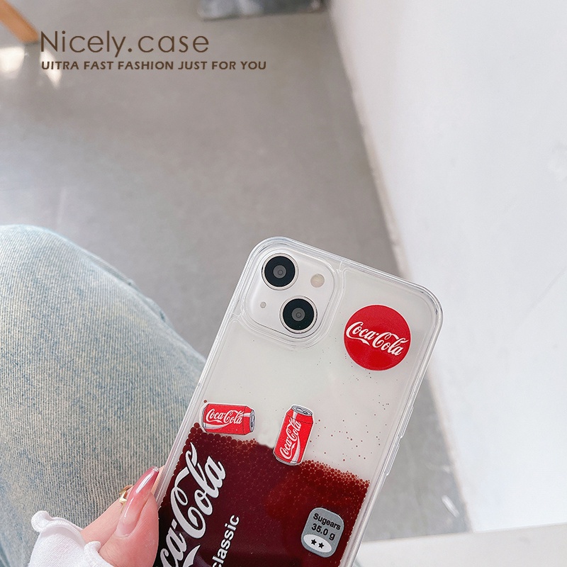 Floating Coca Cola Flowing Liquid Quicksand Phone Cases for iPhone 14 13 Mini 12 11 Pro Max X Xr Xs Max 6 7 8 Plus 12Mini Se Acrylic Shockproof Bumper Back PC Cover Mobile Casing. 