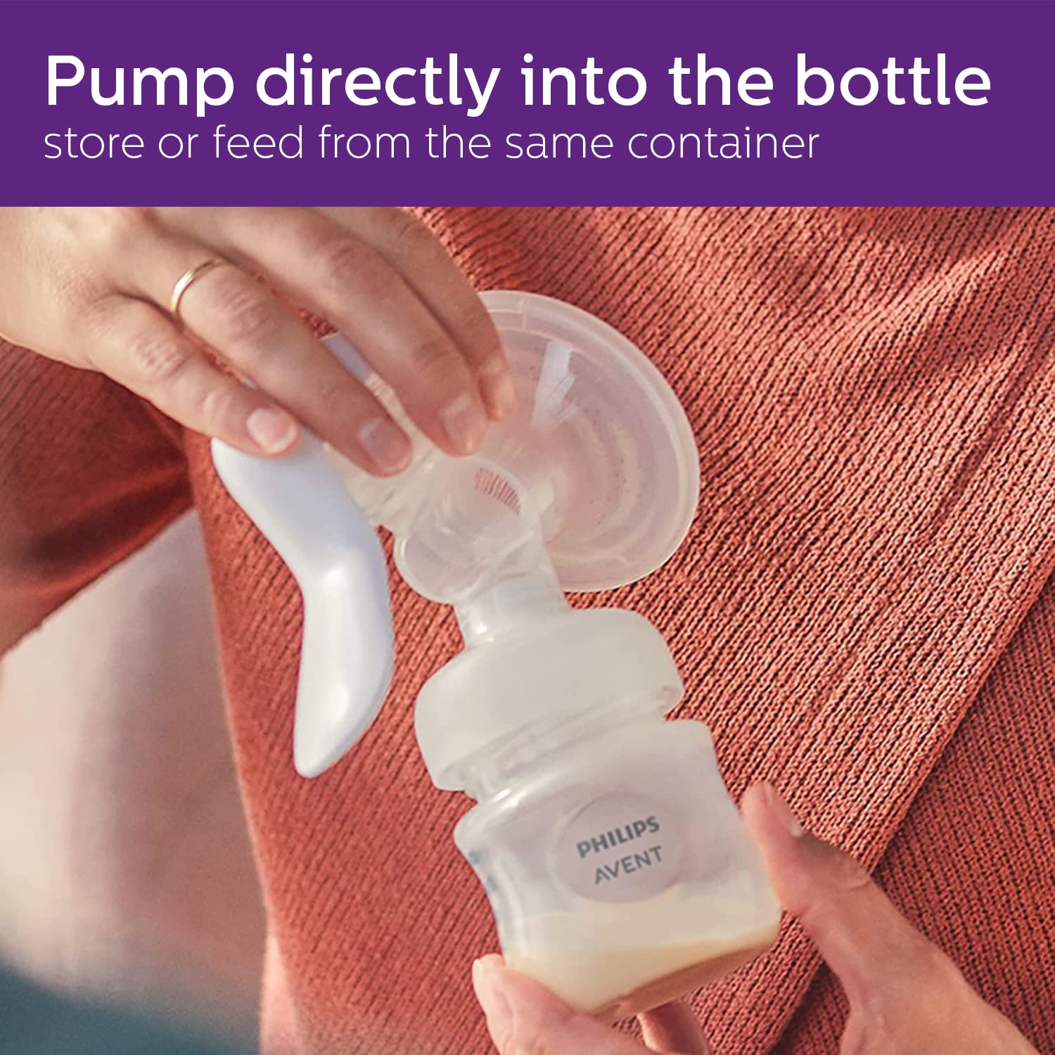 Philips Avent Comfort Manual Breast pump, Natural Motion technology, combines suction and nipple stimulation, soft cushion adapts to all size, SCF430/01. 