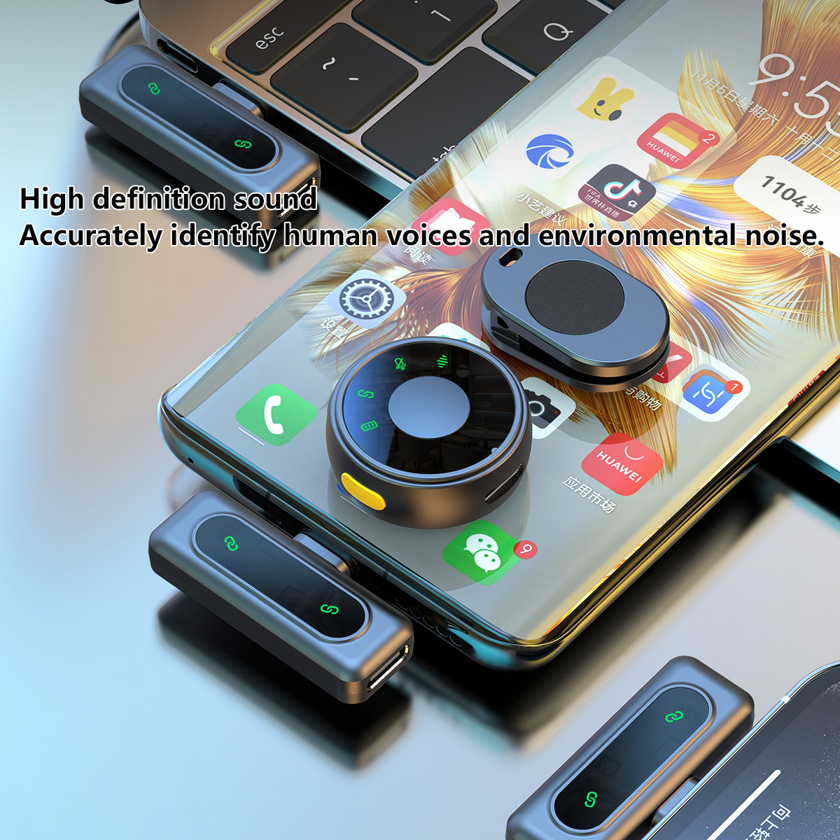 Magnetic Suction Back Clip Wireless Microphone USB-C/iOS Circular Button Lavalier Microphone For Live Video Recording. 