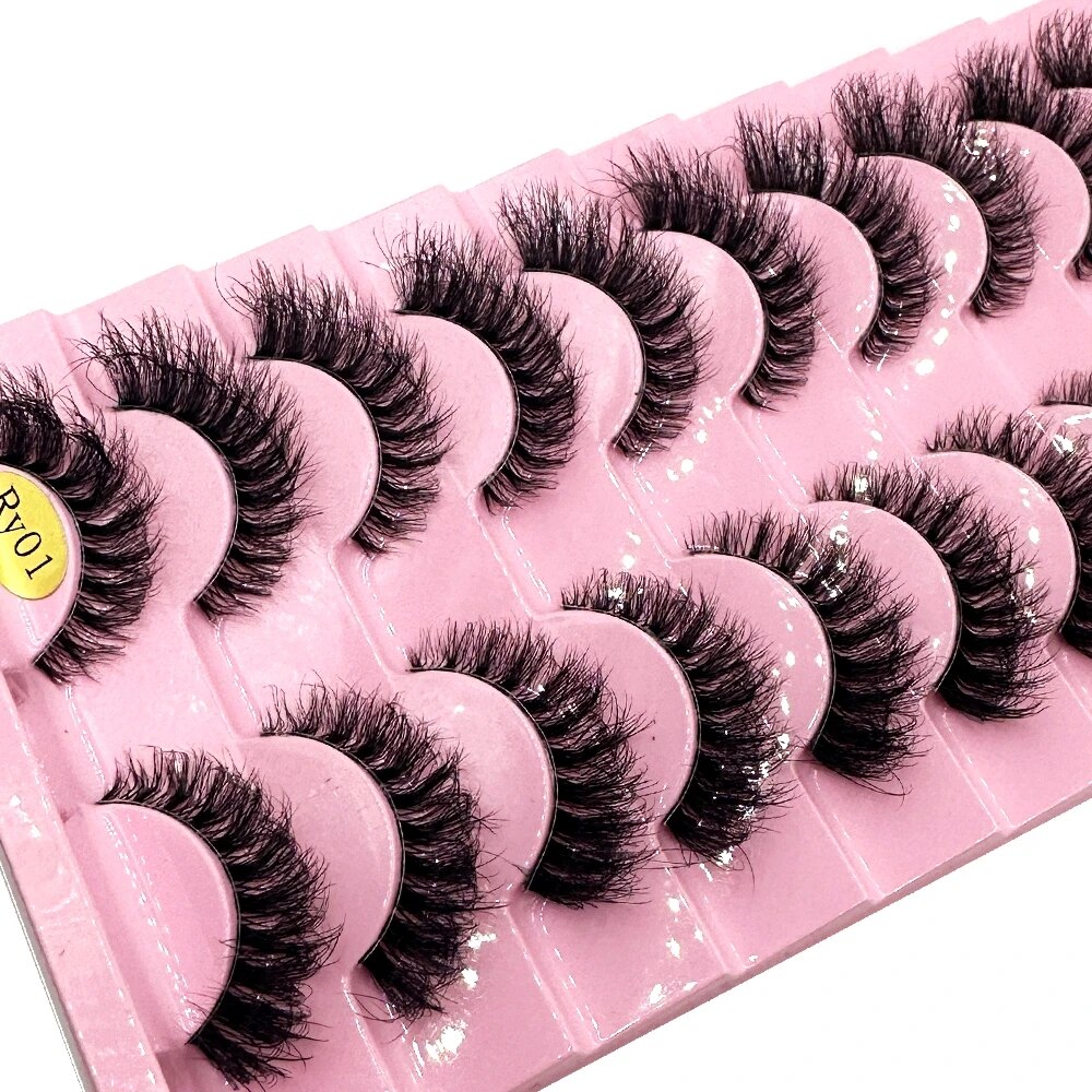 New 10 Pairs Mink Lashes 3D Mink Eyelashes Invisible Band Natural Black Mink False Eyelash Full Strip cilios Reusable Eye Lashes. 