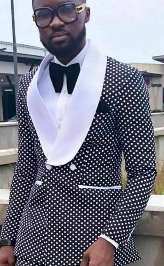 Formal Men's Suit Groom Shawl Lapel Polka Dots Tuxedos Wedding Slim Fit Suit Business Work Wear 2pcs Blazer and Pants. 