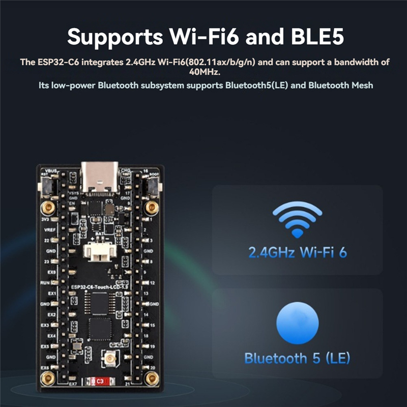 ESP32 C6 'S Board with 1.9 Inch Display, 172x320 Pixels, SD Card Facility, RGB LED, and Six- Sensor QMI8658. 