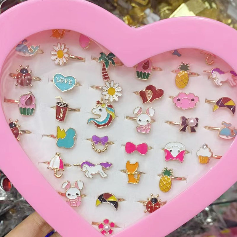 10Pcs Cute Cartoon Kids Rings Kawaii Korean Children Girls Enamel Flower Crown Finger Ring Child Jewelry. 