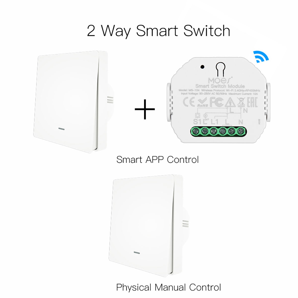 MS-104 AC90-250V 1CH 2.4G Wifi + RF433 10 Amp Smart Automatic Switch Module. 