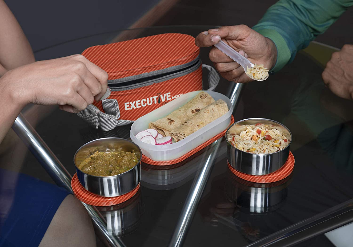 Milton Executive Lunch Box Soft Insulated Tiffin Box (2 SS Container,1 Microwave Safe Container)