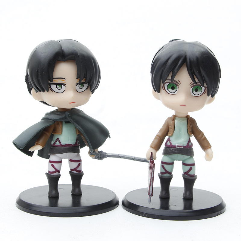 【Yurui】6 pcs/set Attack on Titan anime figure acker-action figure Eren Jager Armin arlert figurine model doll toys. 