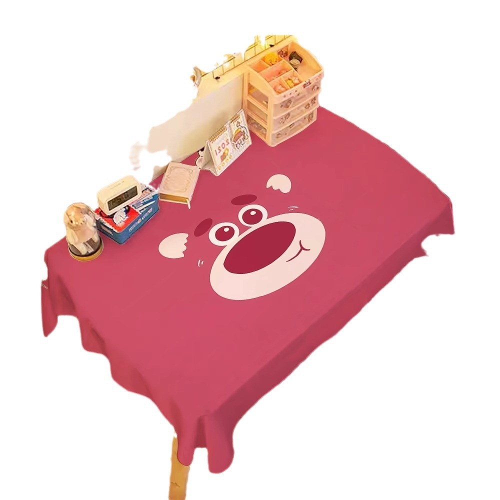 Cute strawberry bear tablecloth, study desk, table cloth, student dormitory, cartoon bedroom, dustproof cloth, coffee table, desk mat. 