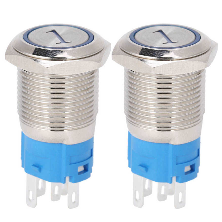 2pcs 16mm Self Reset Momentary Push Button Switch in Metal 5 Pin Waterproof Flat Round Switch with LED and Digit 5 Blue 3-6VDC 2pcs 16mm Self Reset Momentary Push Button Switch in Metal 5 Pin Waterproof Flat Round Switch with LED and Digit 5 Blue 3-6VDC