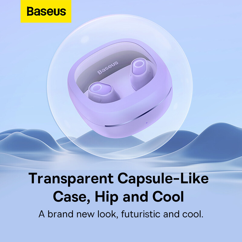 Baseus Bowie WM02+ Wireless Bluetooth Earphone Transparent Case With Smart Display Wireless Earbuds With Mic Touch Control App Support Low-Latency Earphone. 