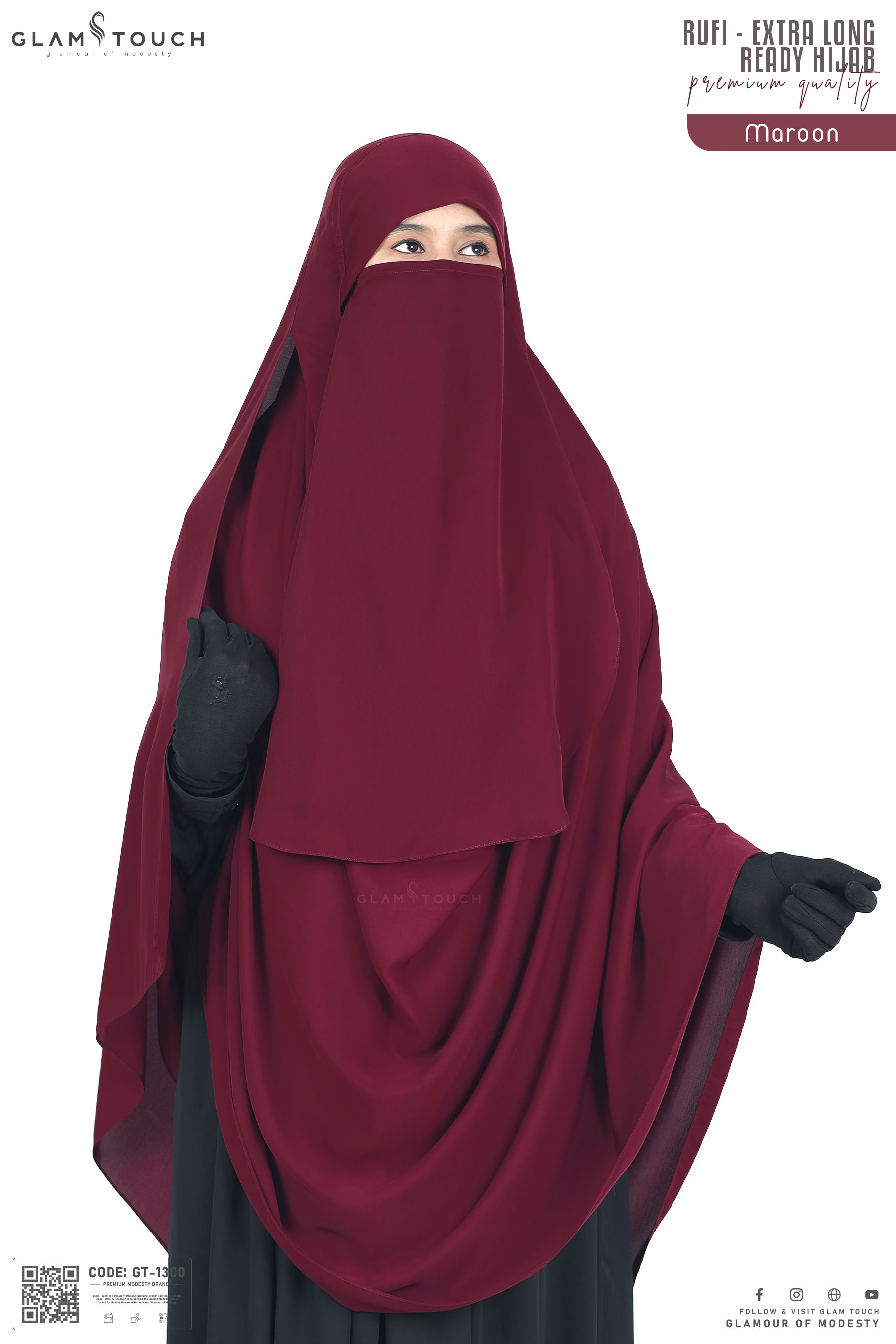 Glam Touch Extra Coverage One Loop Ready Hijab Set. 