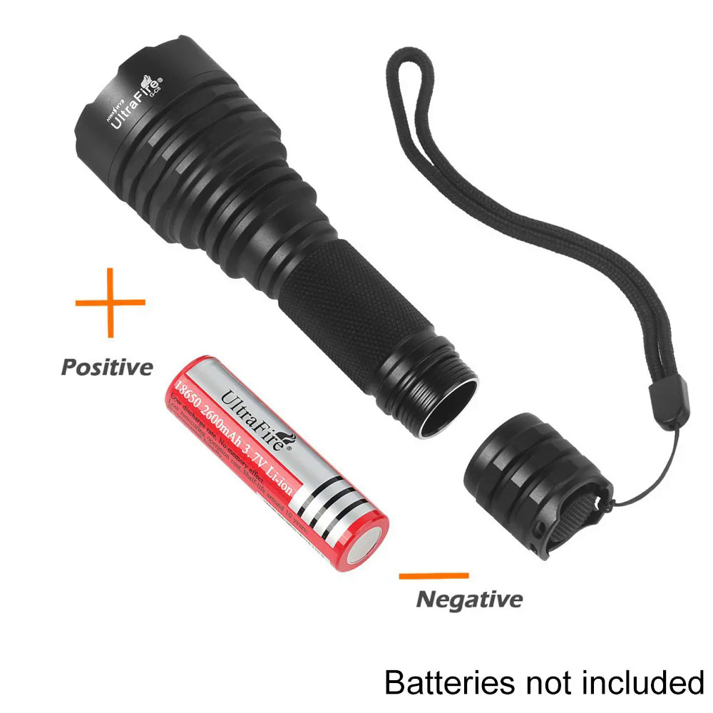 Ultrafire C8 led outdoor strong red light flashlight using 18650 handheld manual torch for tactical hunting waterproof lantern. 