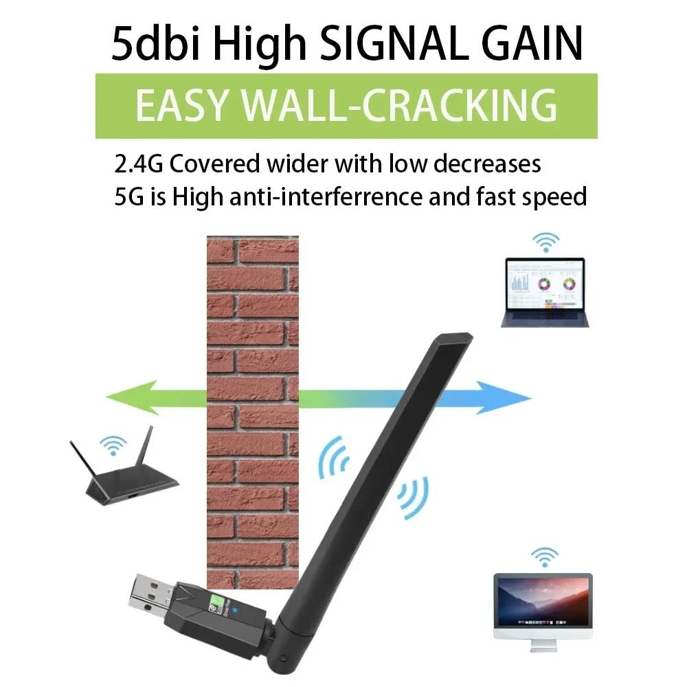 600Mbps USB WiFi Bluetooth 5.0 Adapter 2.4G 5GHz Wi-Fi Antenna Dual Band 802.11ac Mini Wireless Computer Network Card Receiver. 