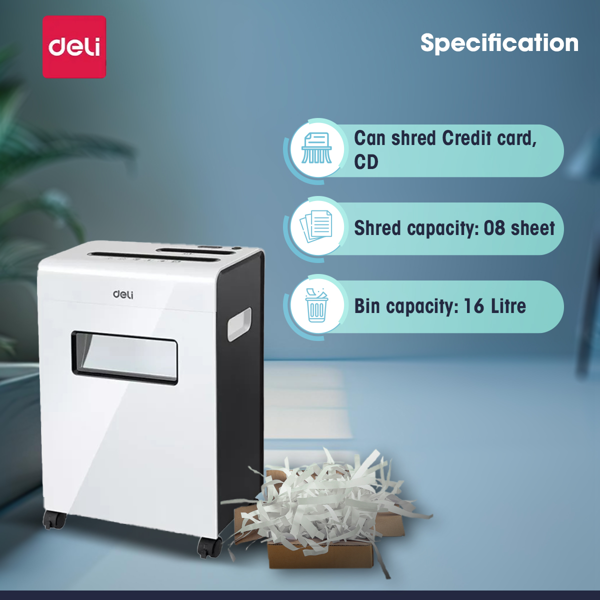 Deli	E9911-EU Paper Shredder(White). 