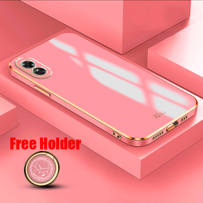 Biruiqu for OPPO A17 Back Cover Luxury 6D Plating Frame Shiny Bling Phone Pounch Soft Silicone Square Phone Case