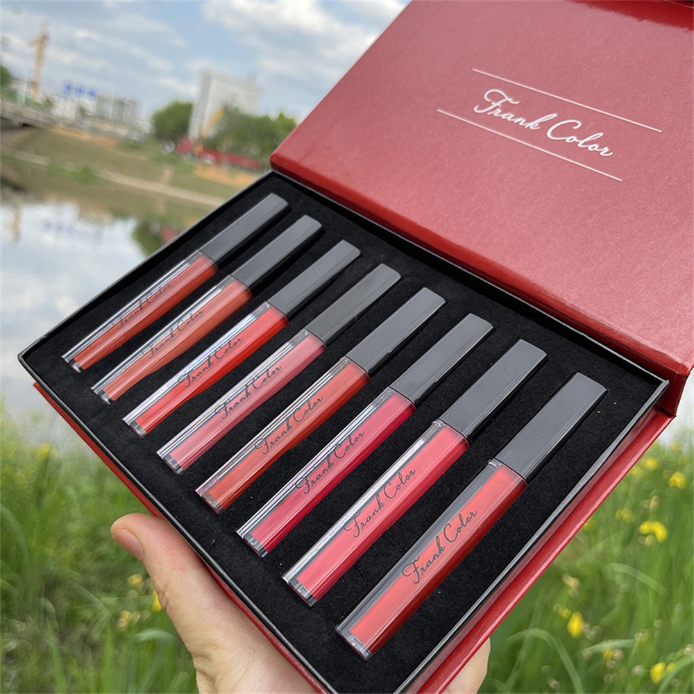 Frank Color Soft Velvet Lip Glaze Eight-piece Set Lipstick Long Lasting Moisturizing Waterproof Not Easy To Fade Not Easy To Dry Out Student Lip Gloss. 