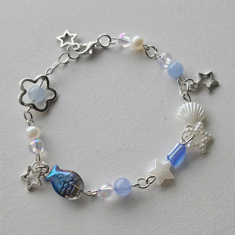 Wave earth beaded bracelet aesthetic charm Handmade y2k. 