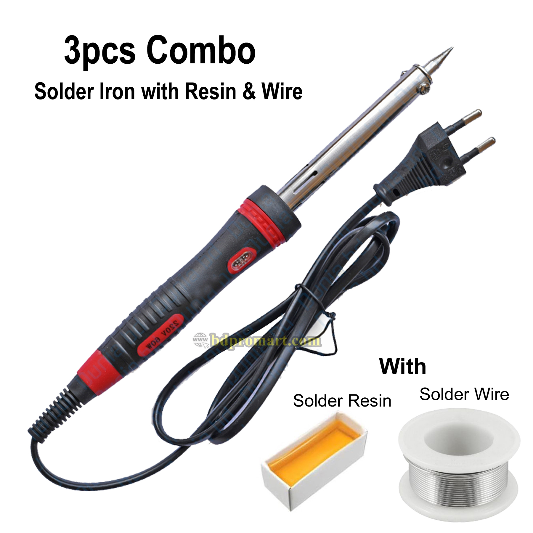 Soldering Iron 3pcs Combo Pack (Soldering Iron 60 Watt, Soldering Wire lead, Rosin)- Tatal Soldering iron 220V 60 watt Stander Quality Soldering iron Combo Pack. 