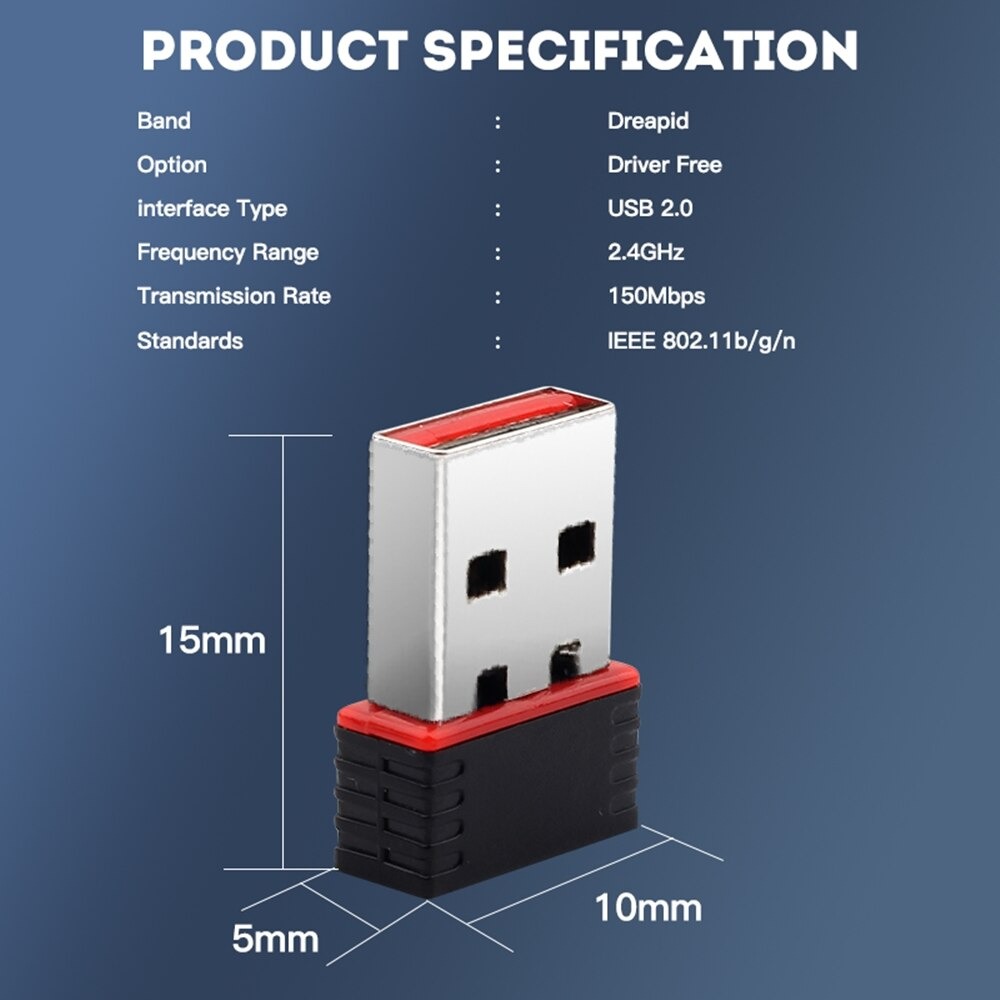 CASIFY WA01 300Mbps Wifi Receiver Adapter 300Mbps Wifi Adapter Mini USB Network Card 802.11b/g/n Wireless Network Lan Card 2.4G Adapter. 