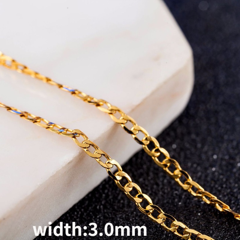 ShopSphere 18k Gold Chain 925 Sterling Silver Necklace 3-3.5mm Side Chain Men's Figaro Chain Pendant Accessories Jewelry Gift
