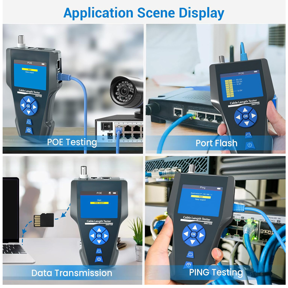 NOYAFA NF-8601S Cable Tester with PoE/PING Function Lan Measure Tester Measure Length Wiremap Tester Network Cable Tracker. 
