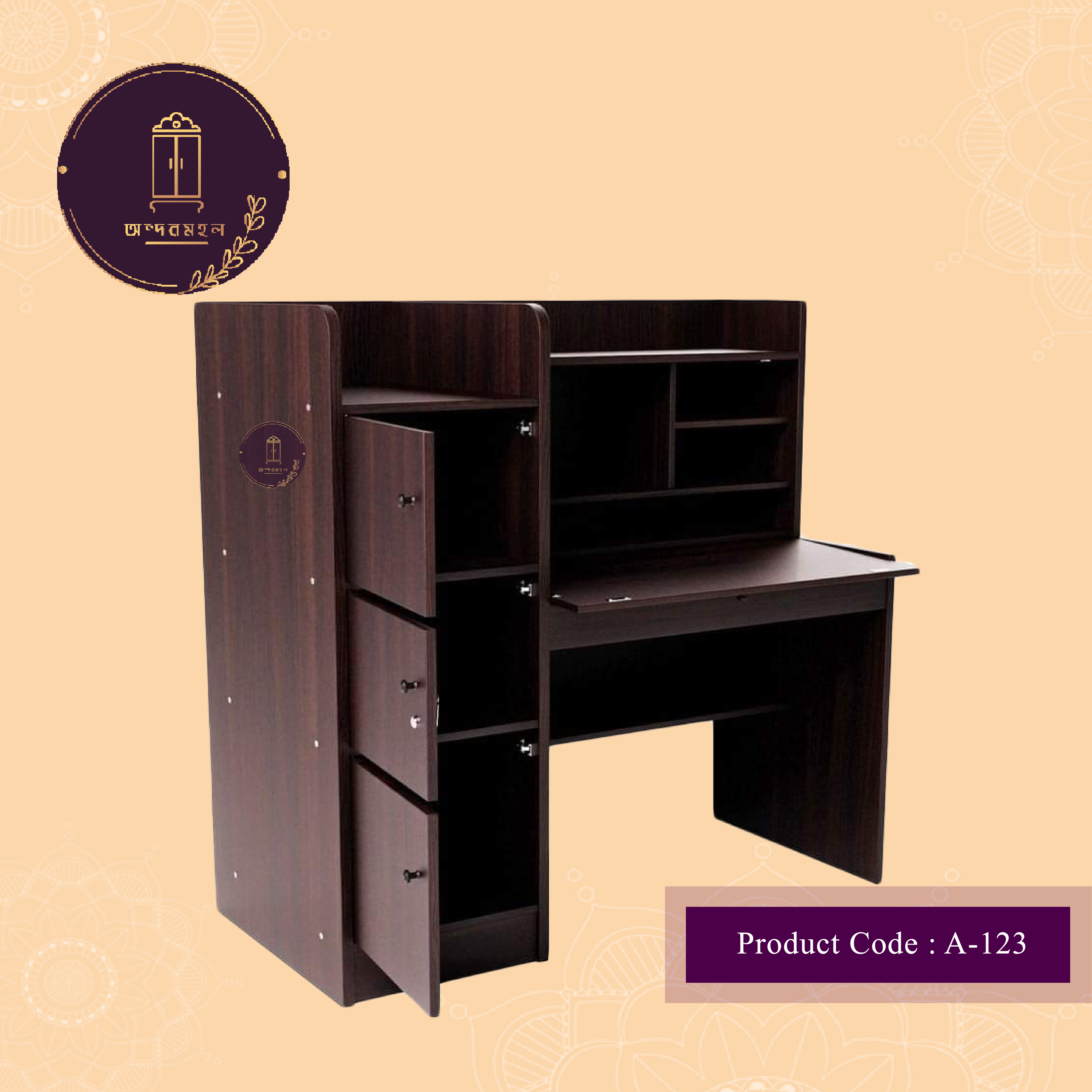 Andormahal Classic Reading Table/laptop table with big book shelf made of Melamine Laminated Board. 