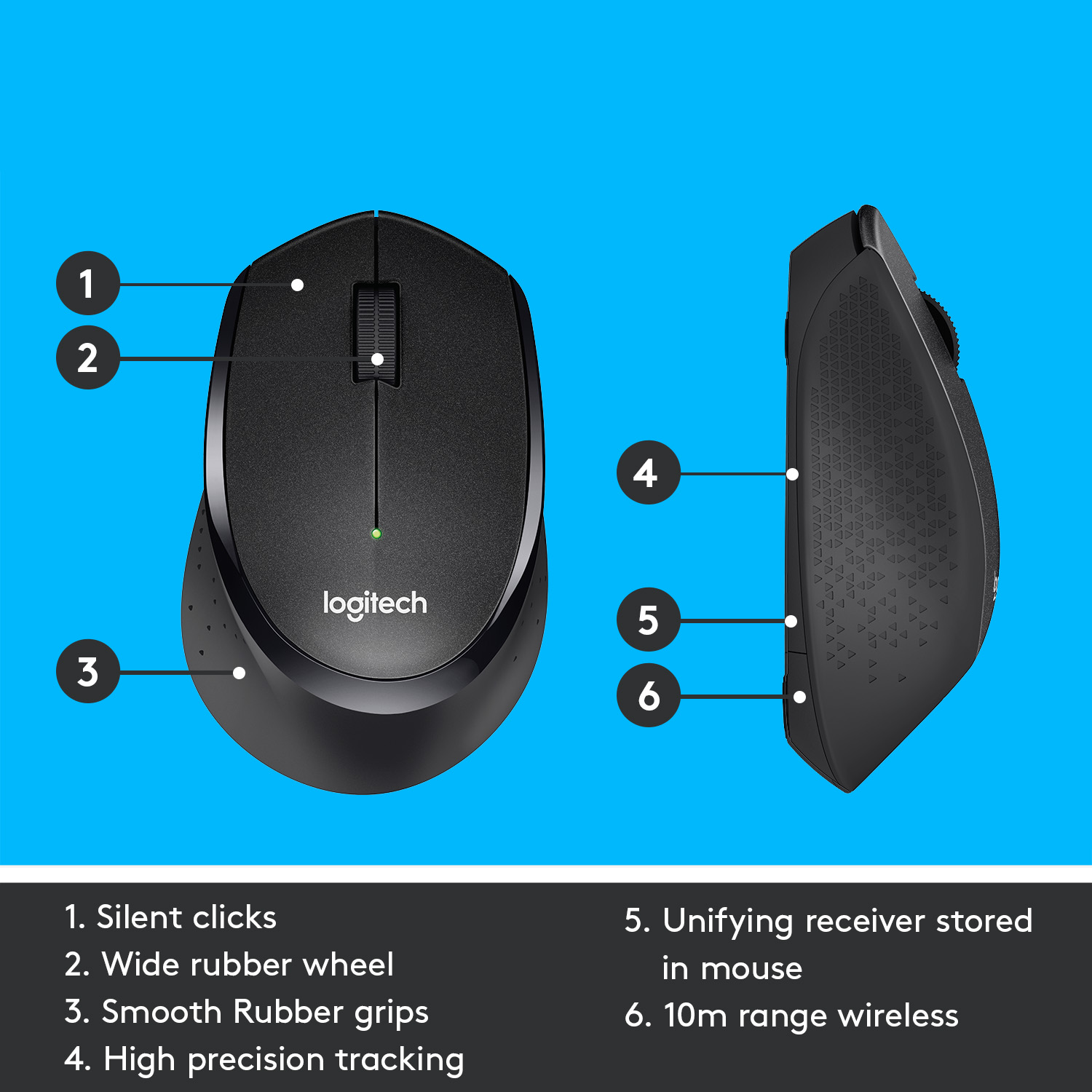 Logitech M330 Silent Plus Wireless Mouse, 2.4 GHz with USB Nano Receiver, 1000 DPI Optical Tracking, 3 Buttons, 24 Month Life Battery, PC / Mac / Laptop / Chromebook - Black. 