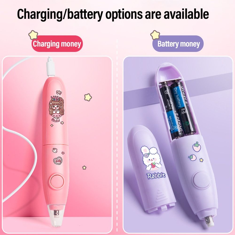 Cartoon For Sketch Writing Drawing Students Rechargeable/Battery Powered Automatic Pencil Eraser Electric Eraser Correction Tools. 