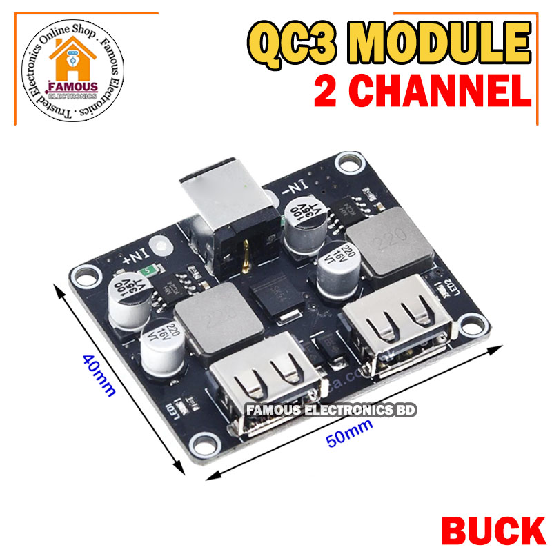 USB 2Channel QC3.0 QC2.0 DC-DC Buck Converter Charging Step Down Module 6-32V 9V 12V 24V to Fast Quick Charger Circuit Board 5V. 