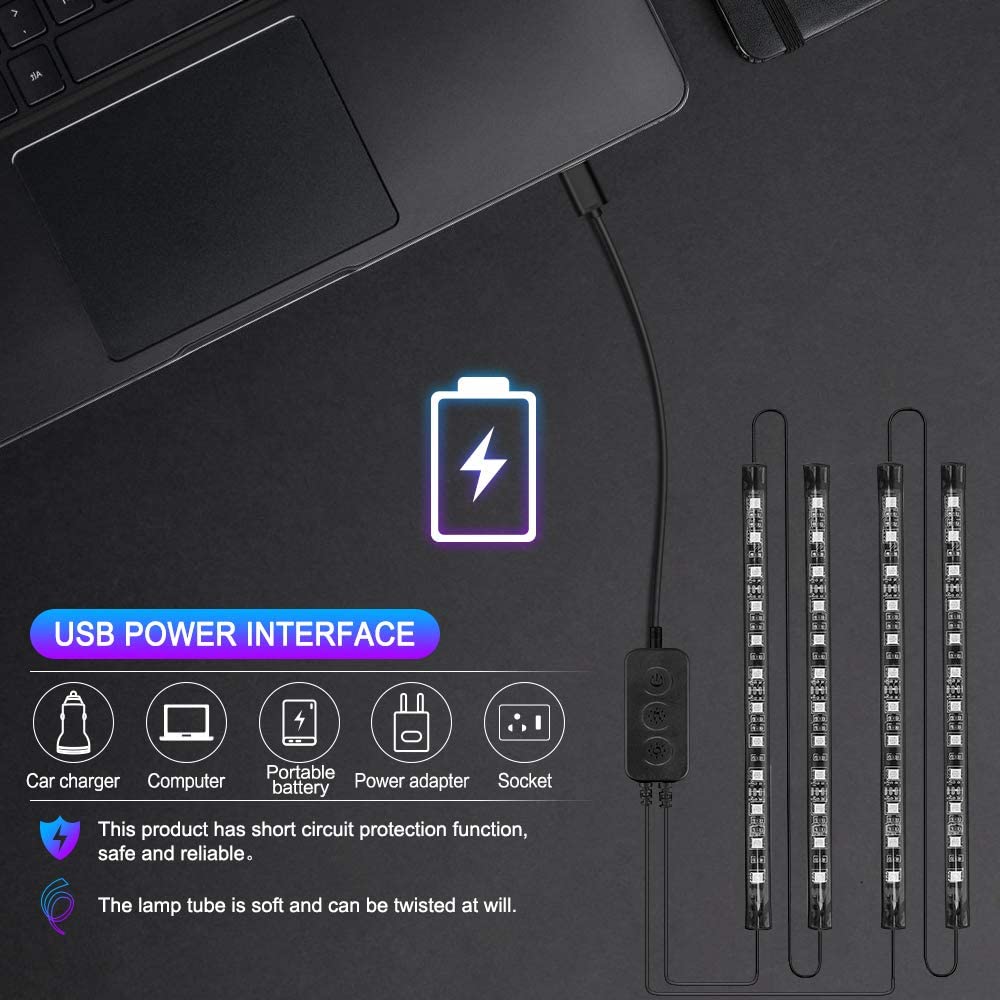 4 in 1 LED Car Interior Decoration Light Strip Bluetooth APP Control RGB Car Atmosphere Ambient Lamp Light USB Charge Waterproof-72LED USB Plug---. 