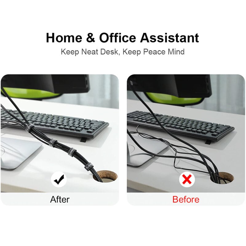 Floveme 2 Meter Velcro Strap Cable Organizer Wire Winder Tool For Managing Earphone Headphone Mouse Keyboard Charging Cable Desktop PC Cable Management - Black. 