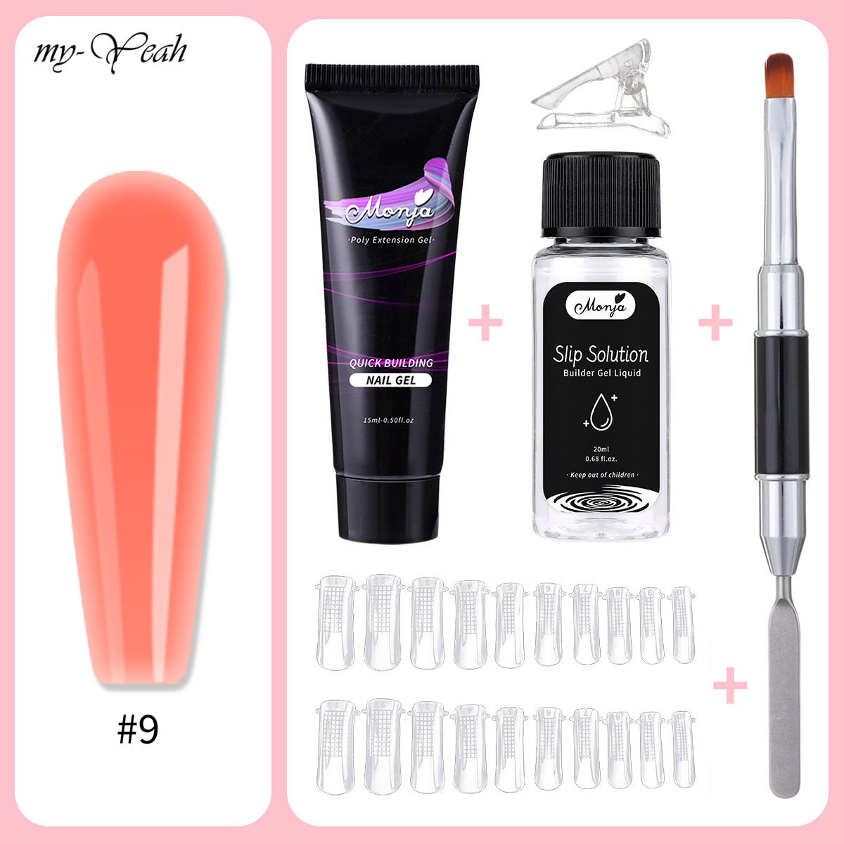 Myyeah 5Pcs/Set Nail Art Extension Kit Acrylic UV Slip Solution Nail Molds Dual End Brush Quick Builder Manicure Set 10Styles. 