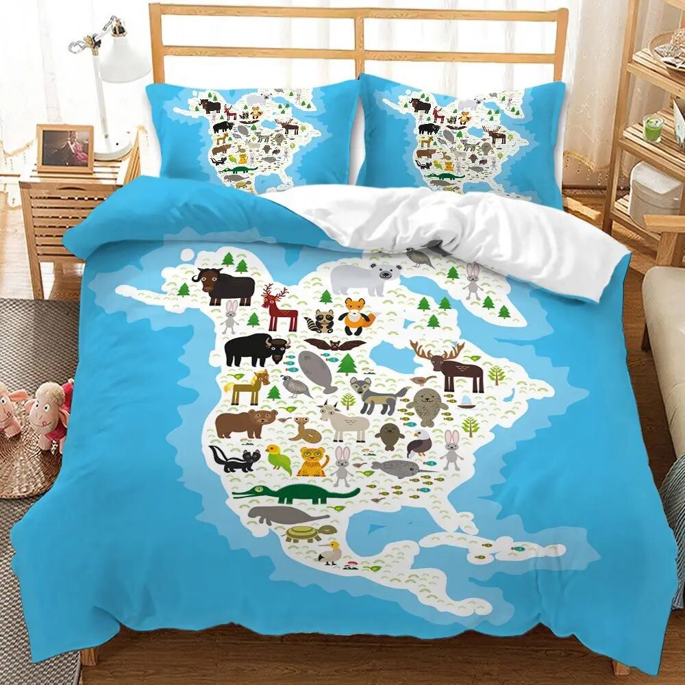 On the bed three-piece sets of four-piece sets, the earth map bedspread sets bedding to map production