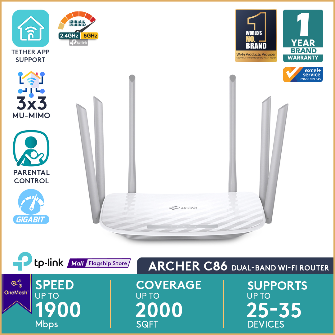TP-Link Archer C86 AC1900 Wireless MU-MIMO GIgabit Wi-Fi Router With One Mesh