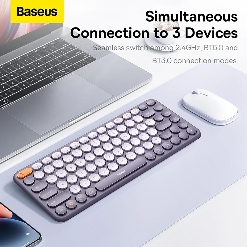 Baseus K01A Wireless Tri-Mode Keyboard Ergonomic Design Multi-Connection with High Portability - Grey. 