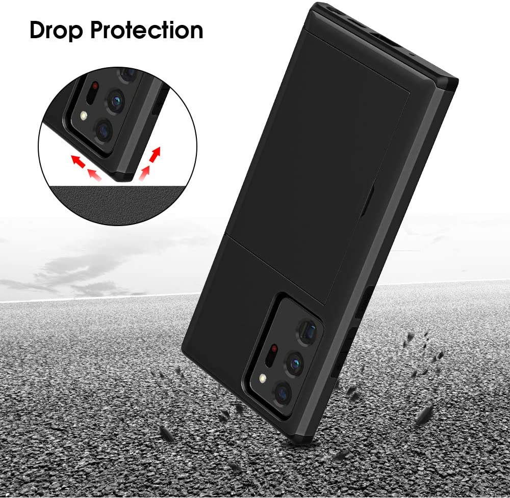 Wallet Case for Samsung Note 20 Ultra / Note 20 with Card Holder Shockproof Non-Slip Cover Dual Layer Anti-Scratch Hard PC Soft Rubber Case for Samsung Galaxy Note 20 Ultra 6.9 / Note 20 6.7. 