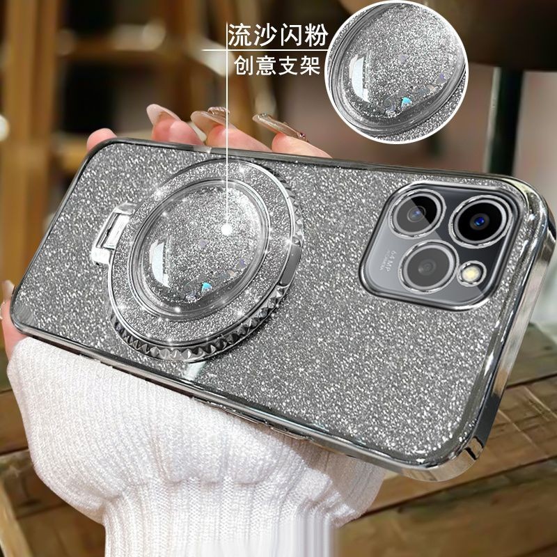 New Phone case Infinix Hot 40 Hot 40i Hot 40 Pro Back cover Liquid Glitter Quicksand Hourglass Stand Holder Luxury Shiny Gradient Plating Girls Slim Phone cases Transparent softcase Silicone Pouch Women