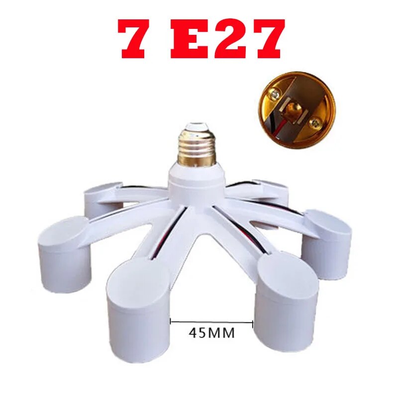 Universal E27 to 7E27 6E27 4E27 2E27 LED Light Lamp Holder 5E27 Screw Bulb Lamp Head Conversion 2E27 Extension Lamp Base White. 