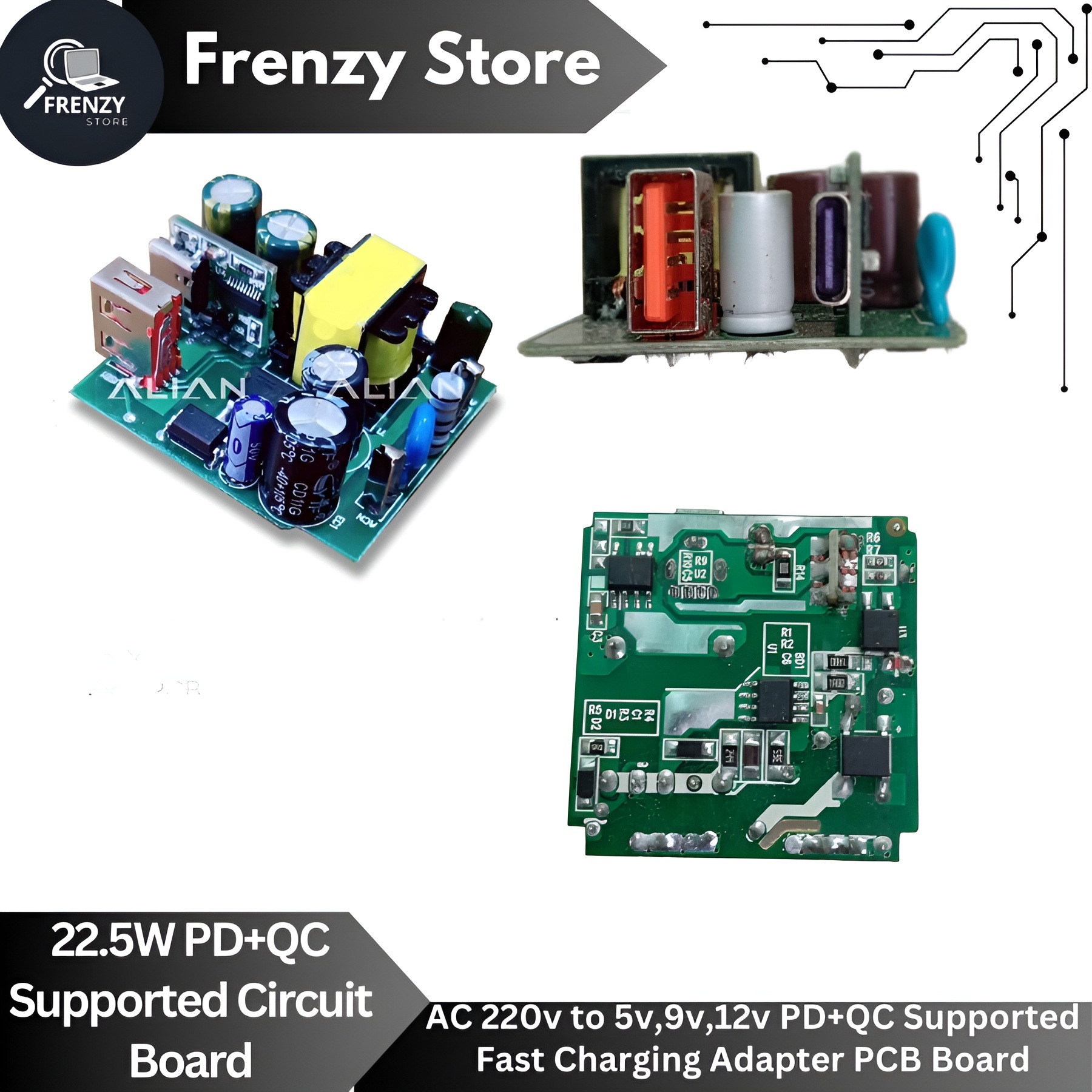 22.5w Fast Charging PD+QC PCB Board AC 220 Volt To 5V, 9V, 12V 22.5W PD+QC Supported Fast Charging Adapter Circuit Board