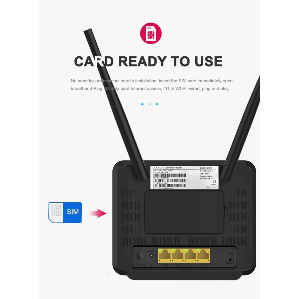 OLAX MC60 4G LTE Turbo Wireless Router 4 Network Port Router 300Mbps With 5000MAH Battery Removable Antenna WPA WPA2 Security VPN Support CPE Router. 