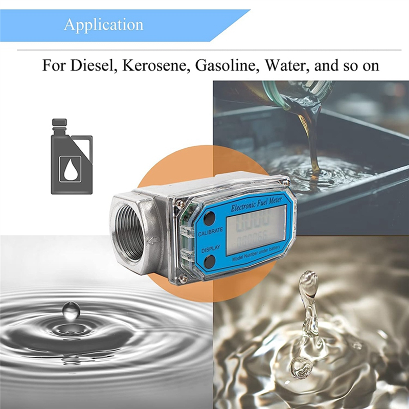 1.5 Inch Digital Turbine Flow Meter LCD Display Fuel Water Flow Meter, Flowmeter for Diesel Kerosene Gasoline Water. 