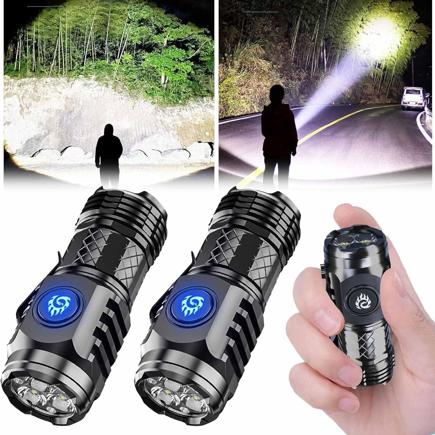Three-Eyed Monster Mini Flashlight, Rechargeable Flashlights High Lumens Flash Light, 900 Lumens Super Bright LED Flashlight, 5 Modes, 10h Running Time for Outdoor, Waterproof. 