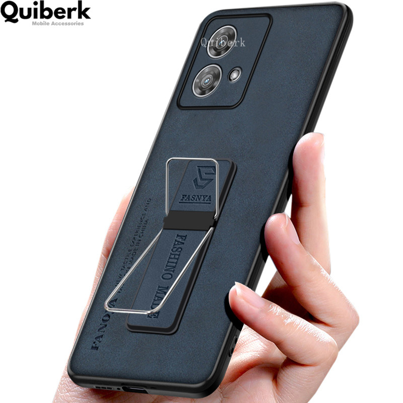 New Phone case Motorola Edge 40 Neo 5G Back cover matte Invisible Hard Bracket Slim Back cover PU Leather Phone casing +Universal Kickstand