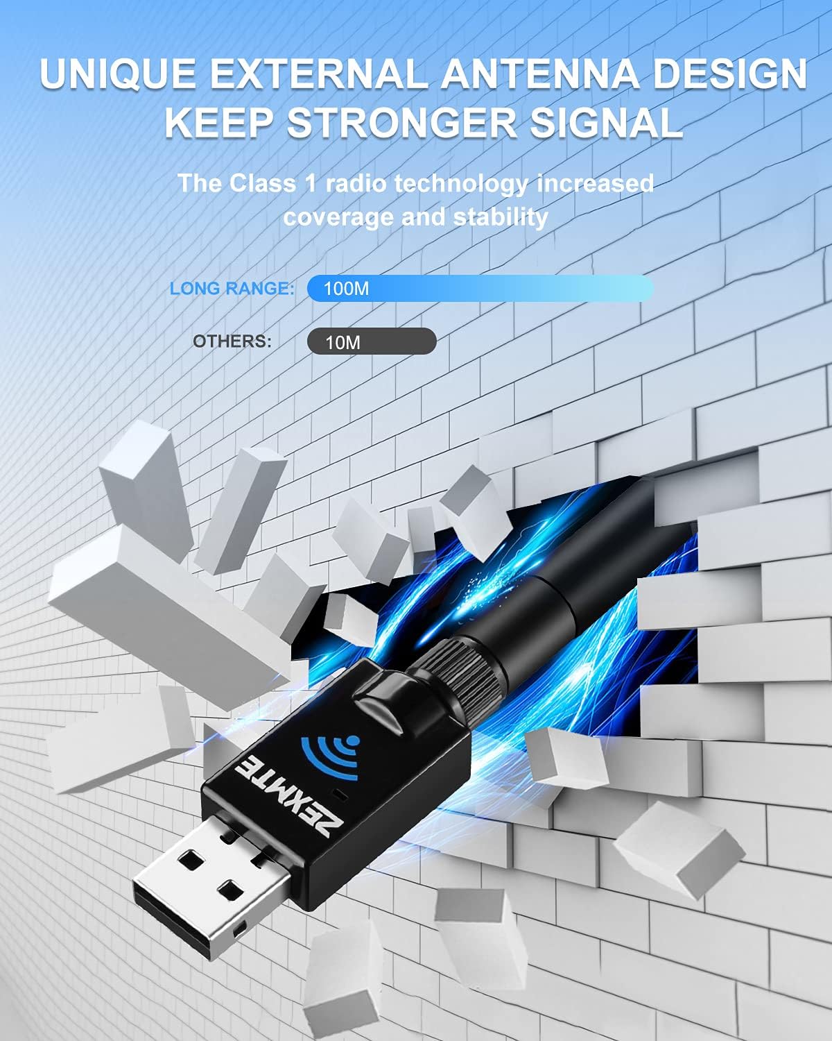 Zexmte 100M USB Bluetooth 5.0 Adapter 20M 50M Bluetooth 5.1 Dongle Audio Transmitter Receiver for Windows 10/8/8.1 Adaptador. 