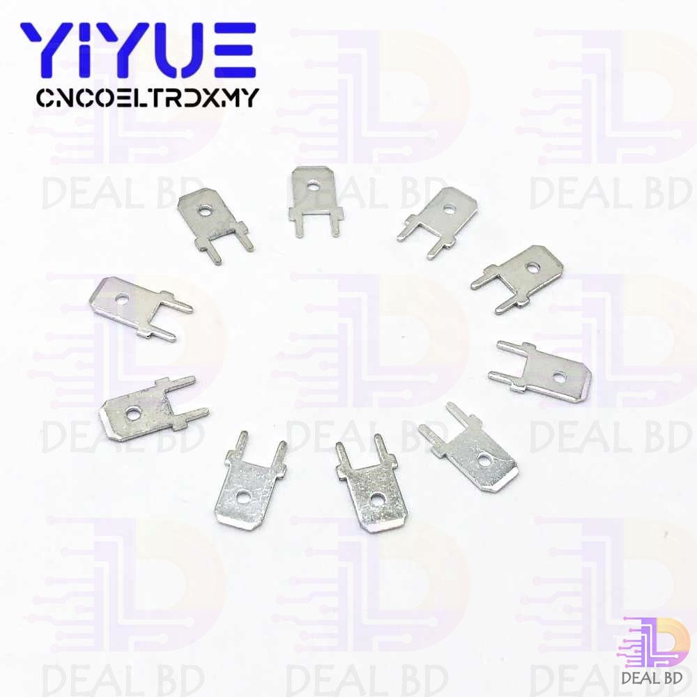 10Pcs 6.3mm Metal Vertical Male Insulated Crimp Spade P C B Block Mount Disconnect Terminal Soldering Fasten Connector Inserts Plug 2 Legs Welding. 