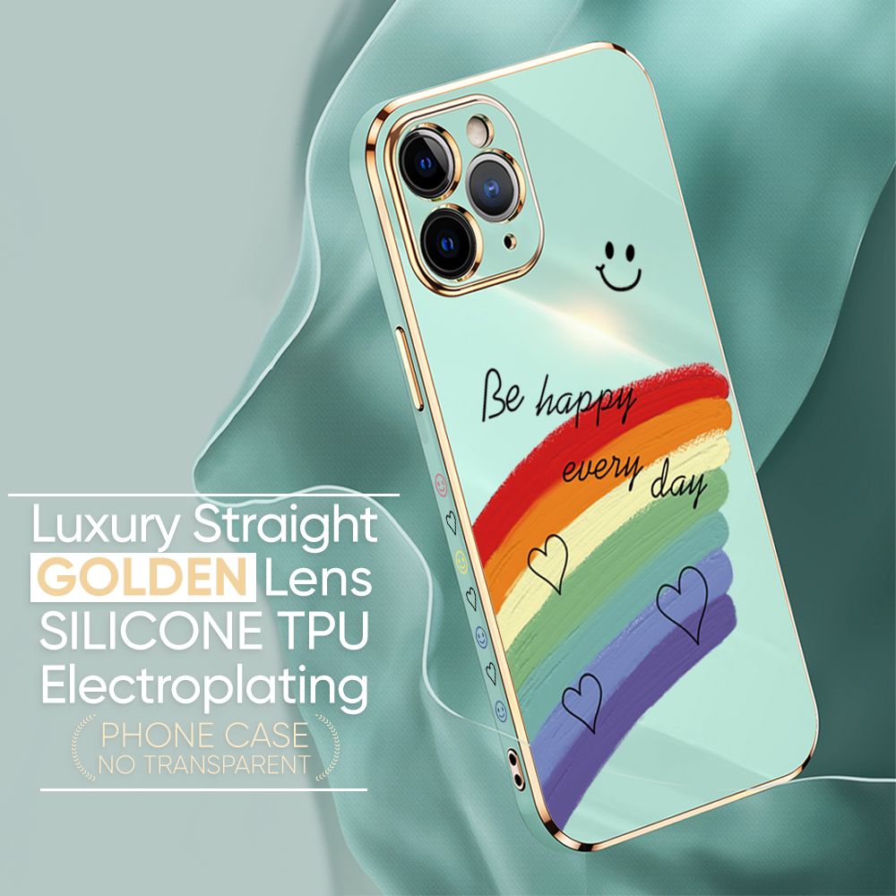 TA for Samsung Galaxy A42 5G Back Cover + Free Lanyard Rainbow Doodle Luxury 6D Plating Case Side Pattern Soft Silicone Square Phone Cases. 